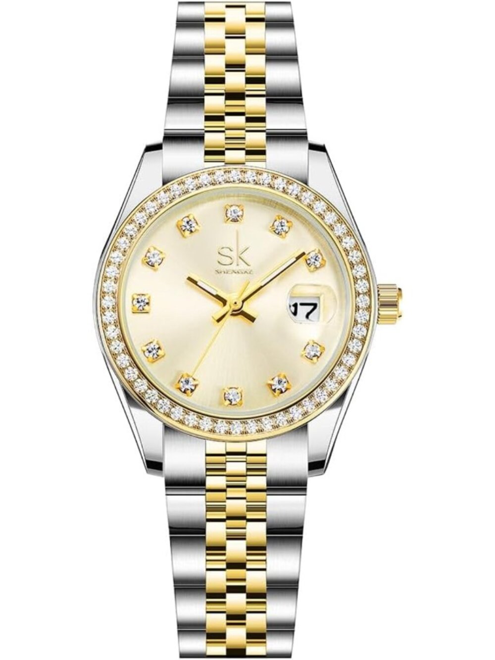 Elegant Crystal Accented Women's Calendar Watch - Stylish & Functional Timepiece